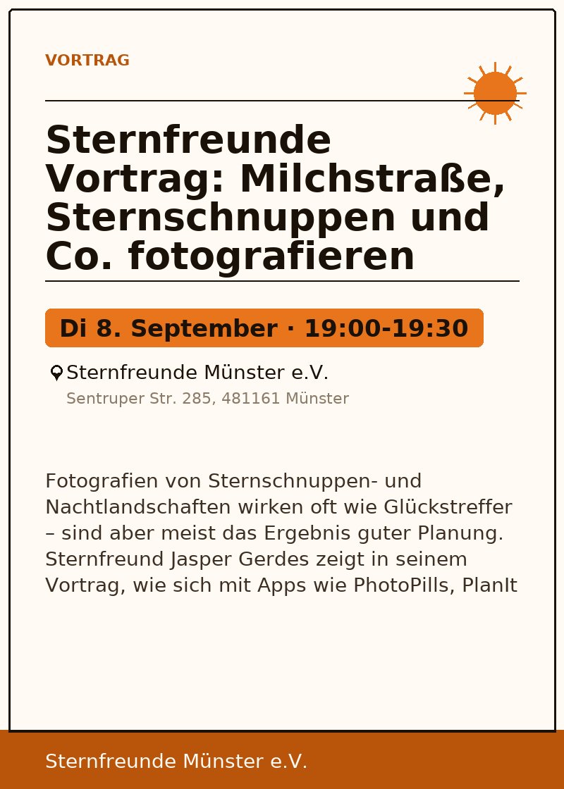 Sternfreunde Vortrag: Milchstraße, Sternschnuppen und Co. fotografieren